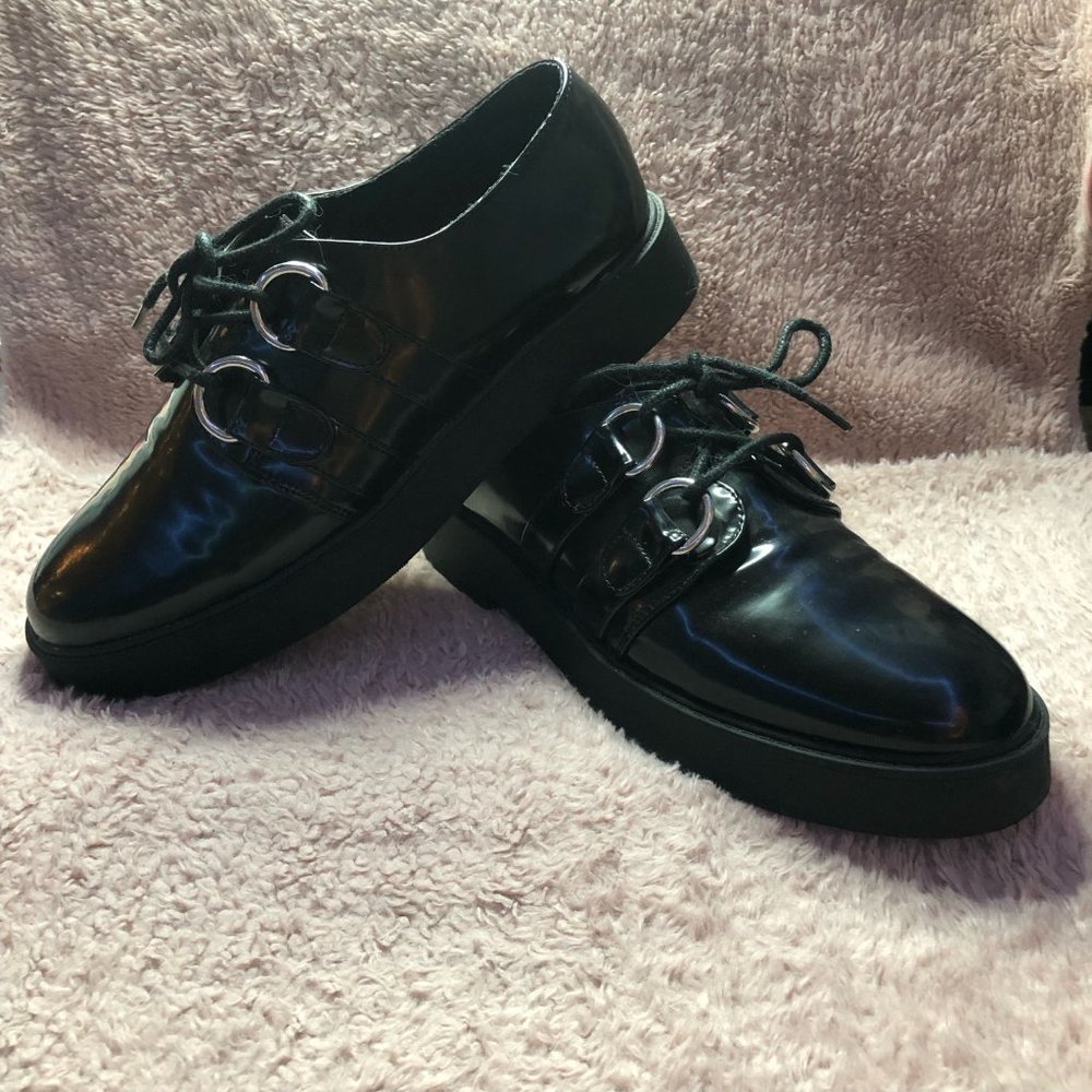 Women's US 9 Dark Academia Goth Preppy Black Oxfords